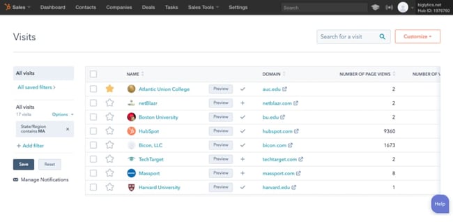 HubSpot's prospecting tools to support sales matrix